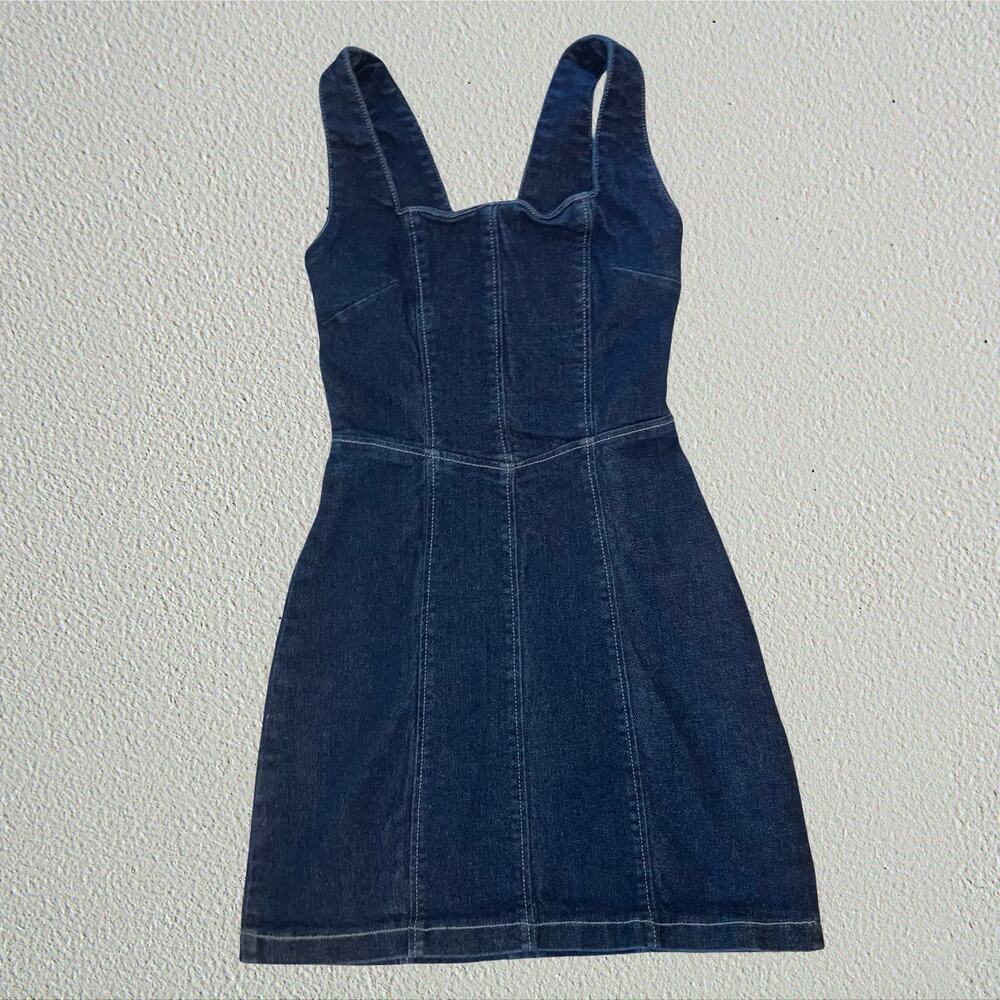 Blue denim mini dress square neck, Tiger Mist Danni. preppy light academia